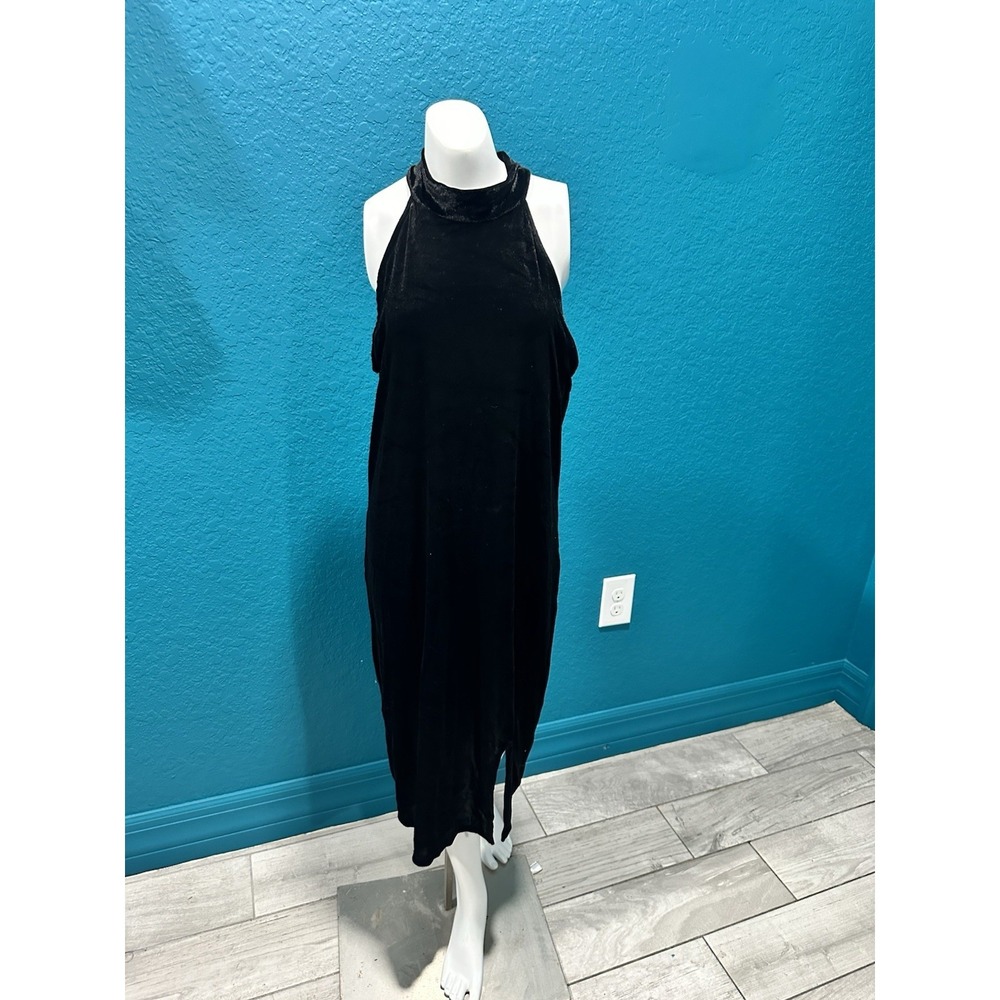 GREEN ENVELOPE LOS ANGELES Sleeveless Black Stretch Velvet Halter Dress MEDIUM